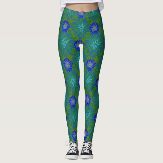 Leggings Floral pattern.05.FR.Bluex4b Green BG (Devant)