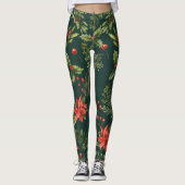 Leggings Floral Poinsettia Baies rouges Botanique (Devant)