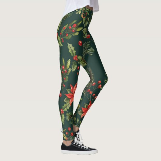 Leggings Floral Poinsettia Baies rouges Botanique (Droite)