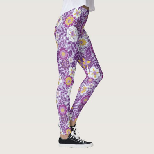 Leggings Floral pourpre, jaune et magenta (Droite)
