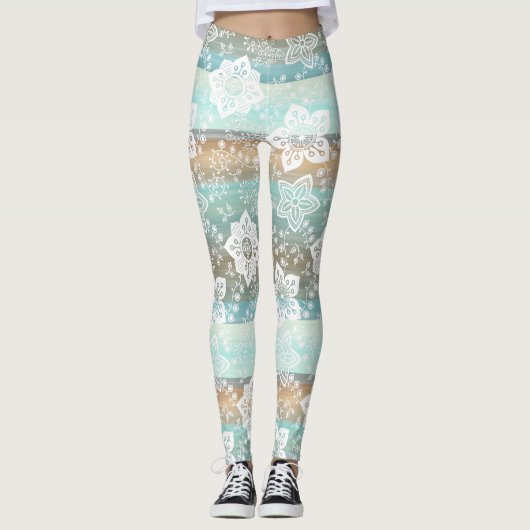 Leggings Floral Rétro Sur Funky Chic Cool Stripes Motif (Devant)