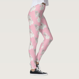 Leggings Floral rose blanc et rose