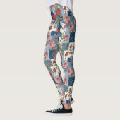 Leggings Floral rose bleu Jean Denim Patchwork Retro (Gauche)