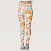 Leggings Floral rose Coral vert Plum bleu Art Déco Motif (Devant)