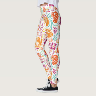 Leggings Floral rose Coral vert Plum bleu Art Déco Motif