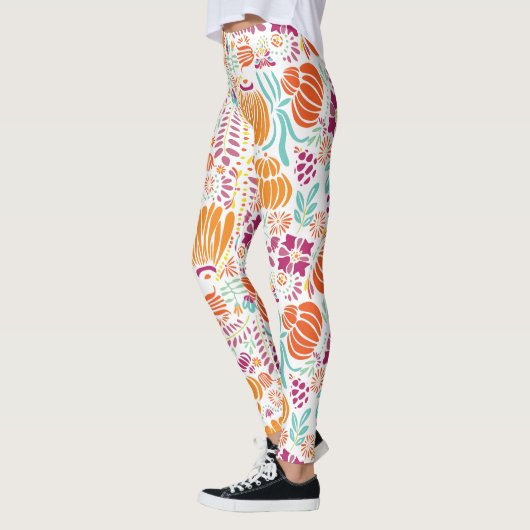 Leggings Floral rose Coral vert Plum bleu Art Déco Motif (Gauche)