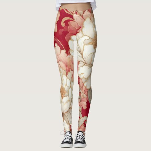 Leggings Floral rustique vintage élégant rouge (Devant)