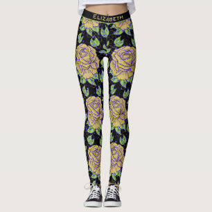 Leggings Floral sans couture motif grand fleuron personnali
