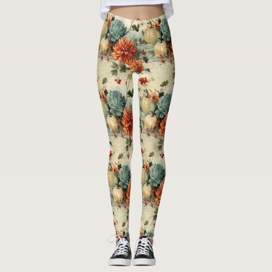 Leggings Floral Thanksgiving Motif Vintage (1) (Devant)