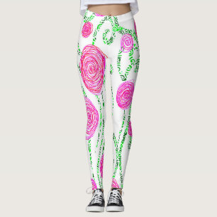 Leggings Floral vert et rose
