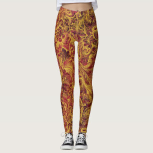 Leggings Floral vintage en Bourgogne et or