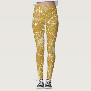 Leggings Florale d'or monochrome : Abstrait sans fil