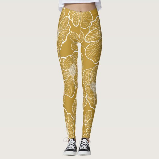 Leggings Florale d'or monochrome : Abstrait sans fil (Devant)