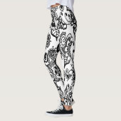 Leggings florale inspirée du henné blanc et noir (Gauche)