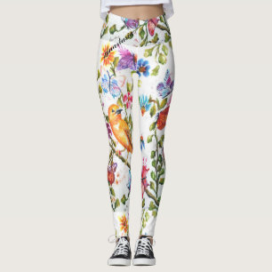 LEGGINGS FLORAUX BLANCS AVEC OISEAU JAUNE
