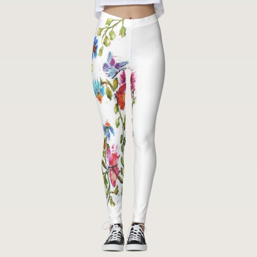 LEGGINGS FLORAUX BLANCS AVEC OISEAU JAUNE (Devant)