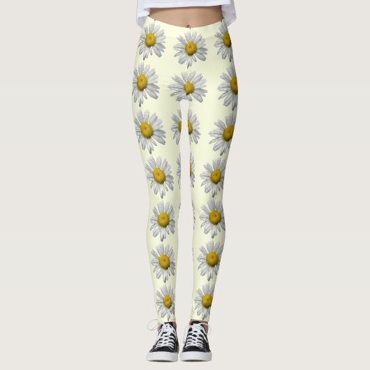 Leggings floraux blancs et jaunes de fleur marguer (Devant)