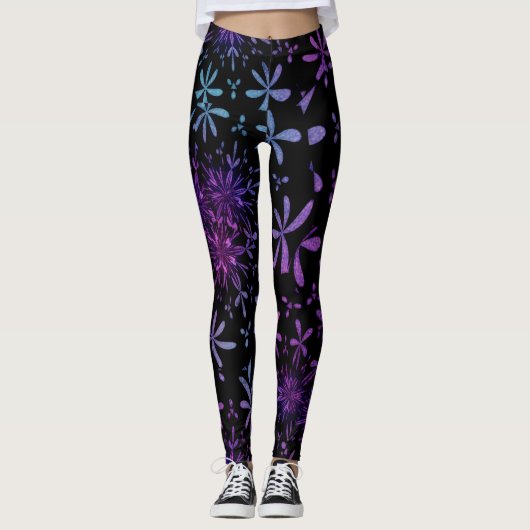 Leggings floraux de batik violet rétro (Devant)