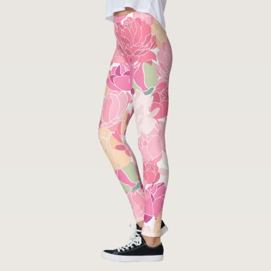 Leggings floraux de pivoines rose et jaune (Gauche)