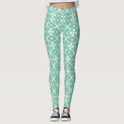 Leggings Floraux Géométriques Vert Menthe (Devant)