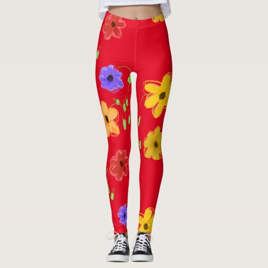 Leggings floraux gras rouges (Devant)