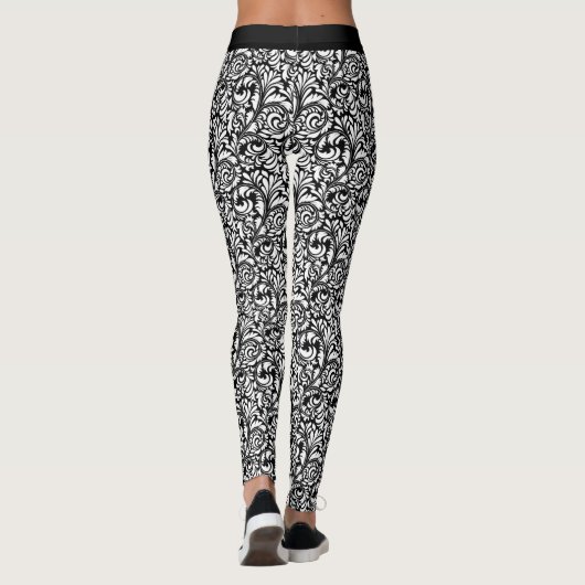 Leggings Floraux Noirs Et Blancs (Dos)