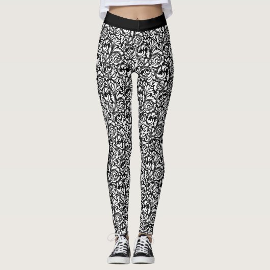 Leggings Floraux Noirs Et Blancs (Devant)