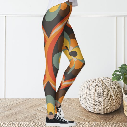 Leggings floraux oranges Super rétro