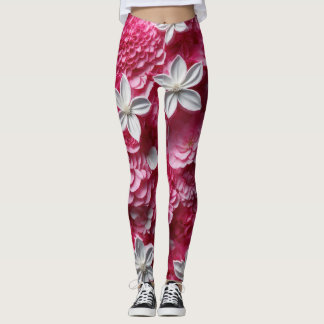 Leggings floraux roses et blancs chauds : Élégance