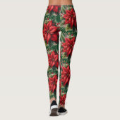 Leggings Floraux Vert Rouge Noël Poinsettia (Dos)