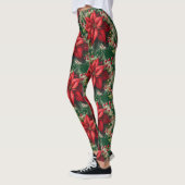 Leggings Floraux Vert Rouge Noël Poinsettia (Gauche)