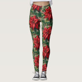 Leggings Floraux Vert Rouge Noël Poinsettia (Devant)