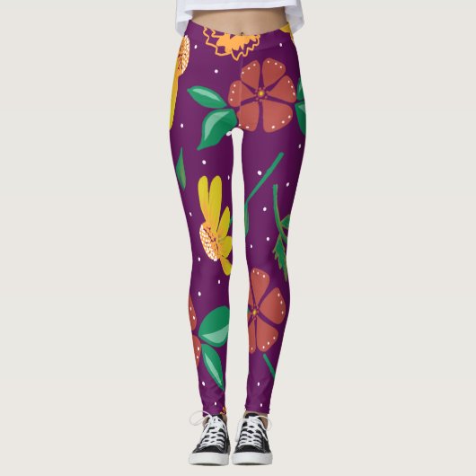 Leggings Flore à grande impression ressort sur Fuchsia (Devant)