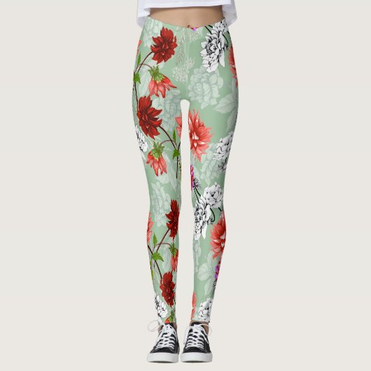 Leggings Flore de printemps vert : main tirée (Devant)