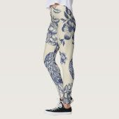 Leggings Flore d'impression florale de fleurs bleues antiqu (Gauche)