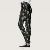 Leggings Flore foncée - Fleurs rondes violettes vertes (Gauche)