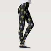 Leggings Flore foncée - Fleurs rondes violettes vertes (Droite)