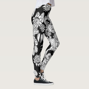 Leggings Flore noire et blanche Comfy Pantalons de Yoga