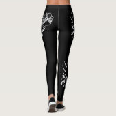Leggings Flore noire et blanche dessinée à la main (Dos)