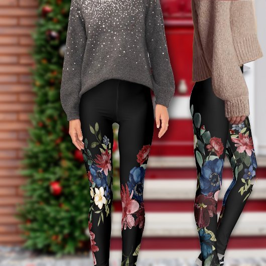 Leggings Flore rouge et bleu mystique