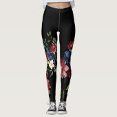 Leggings Flore rouge et bleu mystique (Devant)