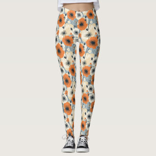 Leggings Flore sans joint avec flux orange, blanc et noir