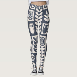Leggings Flore scandinave : Blanc, Bleu, Minimaliste.