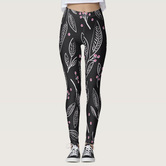 Leggings Flore tirée à la main : Conception transparente (Devant)