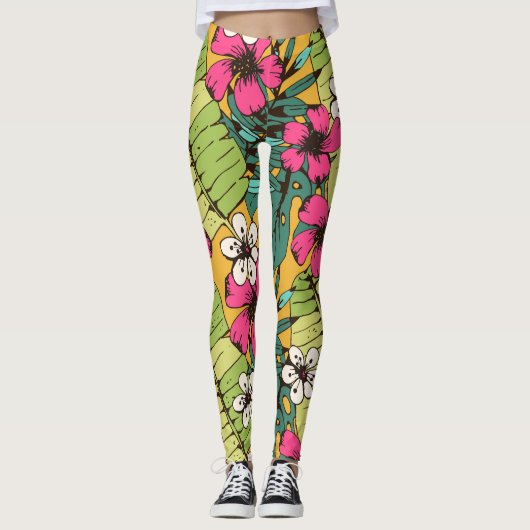 Leggings Flore tropicale : Fond d'écran d'été botanique (Devant)