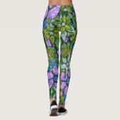 Leggings Flore verte à la menthe violette (Dos)