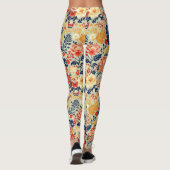 Leggings Flore vive rouge, jaune et bleu sur blanc (Dos)
