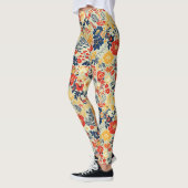 Leggings Flore vive rouge, jaune et bleu sur blanc (Gauche)
