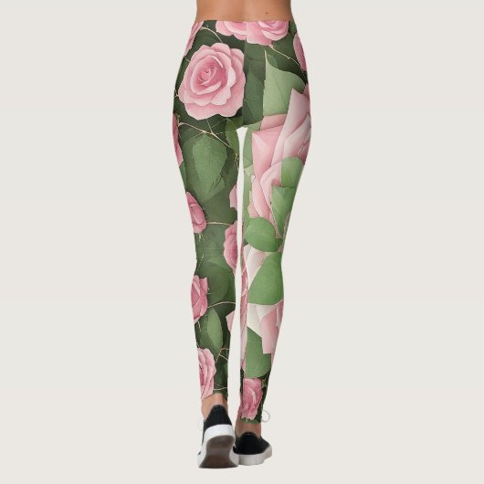 Leggings Floreado de Hojas Verdes y Flores Rosas (Dos)