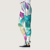 Leggings Flores d'aquarelle bleu Rose pourpre (Gauche)